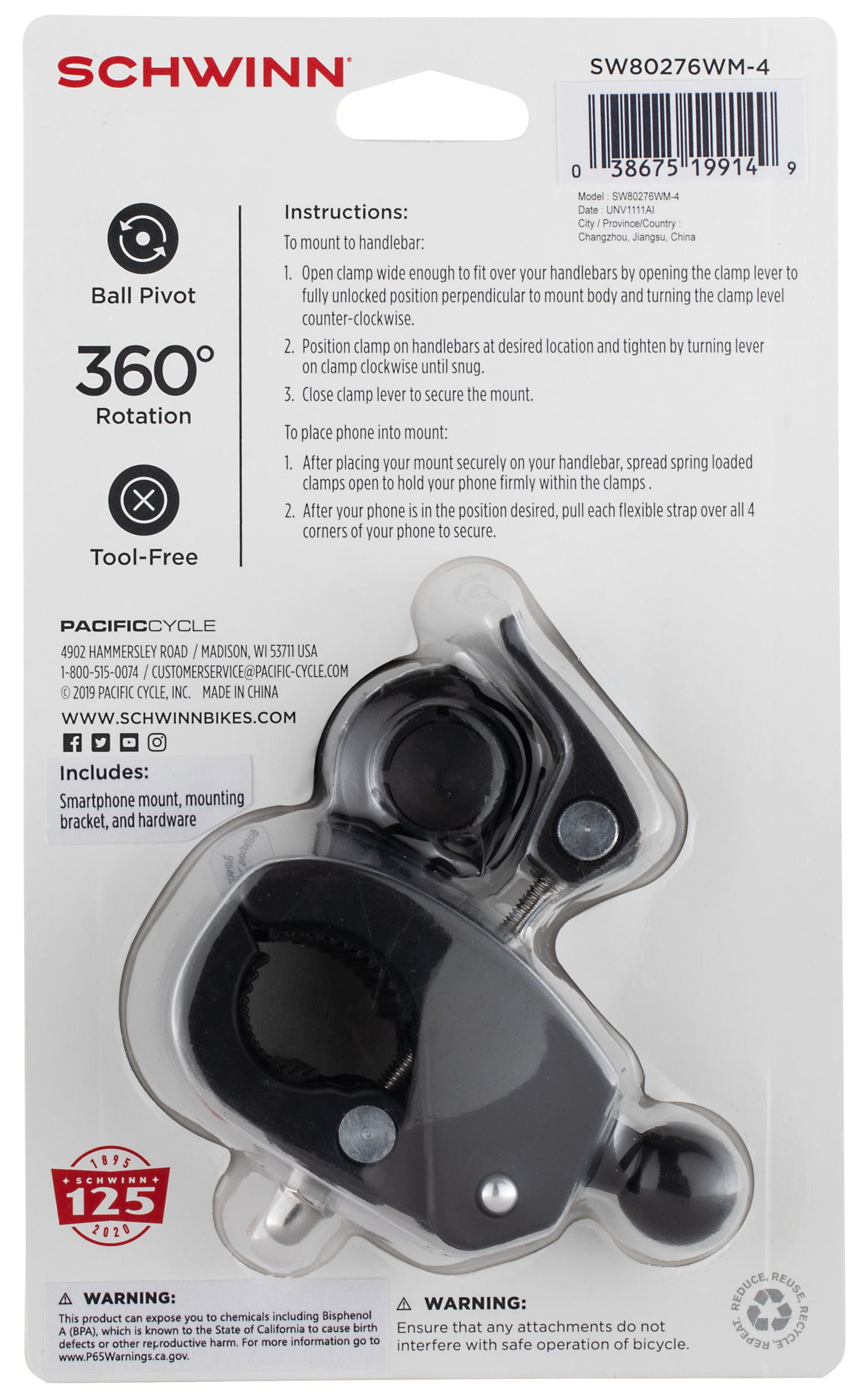 Schwinn Adjustable Smartphone Mount for Bikes 360 Rotation