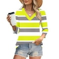 thumbnail image 2 of CLOISE 3/4 Length Sleeve Womens Tops V Neck Shirt Striped Pullover Casual Fall Winter Clothes Yellow M, 2 of 8