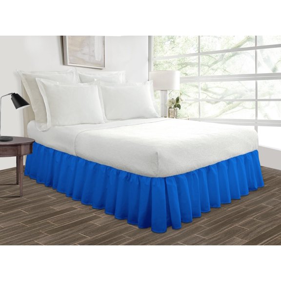 Full Size Tailored Drop Ruffled Solid Bed Skirt with Adjustable Elastic Belt Microfiber Fabric Fade & Wrinkle Resistant Bed Frame Cover Easy to Fit & Care (27 Inch Drop, Royal Blue)
