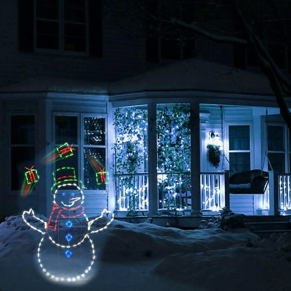 Christmas Light String Figurine Ornament Penguin Fun Animated Snowball Fight Active Frame Decor Snowman LED Night Light Luminous Indoor Outdoor Party Garden Lawn Figurine