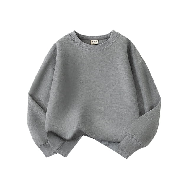 TIEVOSA Chandail à Col Rond de Base pour Garçons et Filles, Chandail Molletonné, Chandail à Capuchon Uni pour Enfants, Manteau, Hauts 10-11 Ans (Gris)