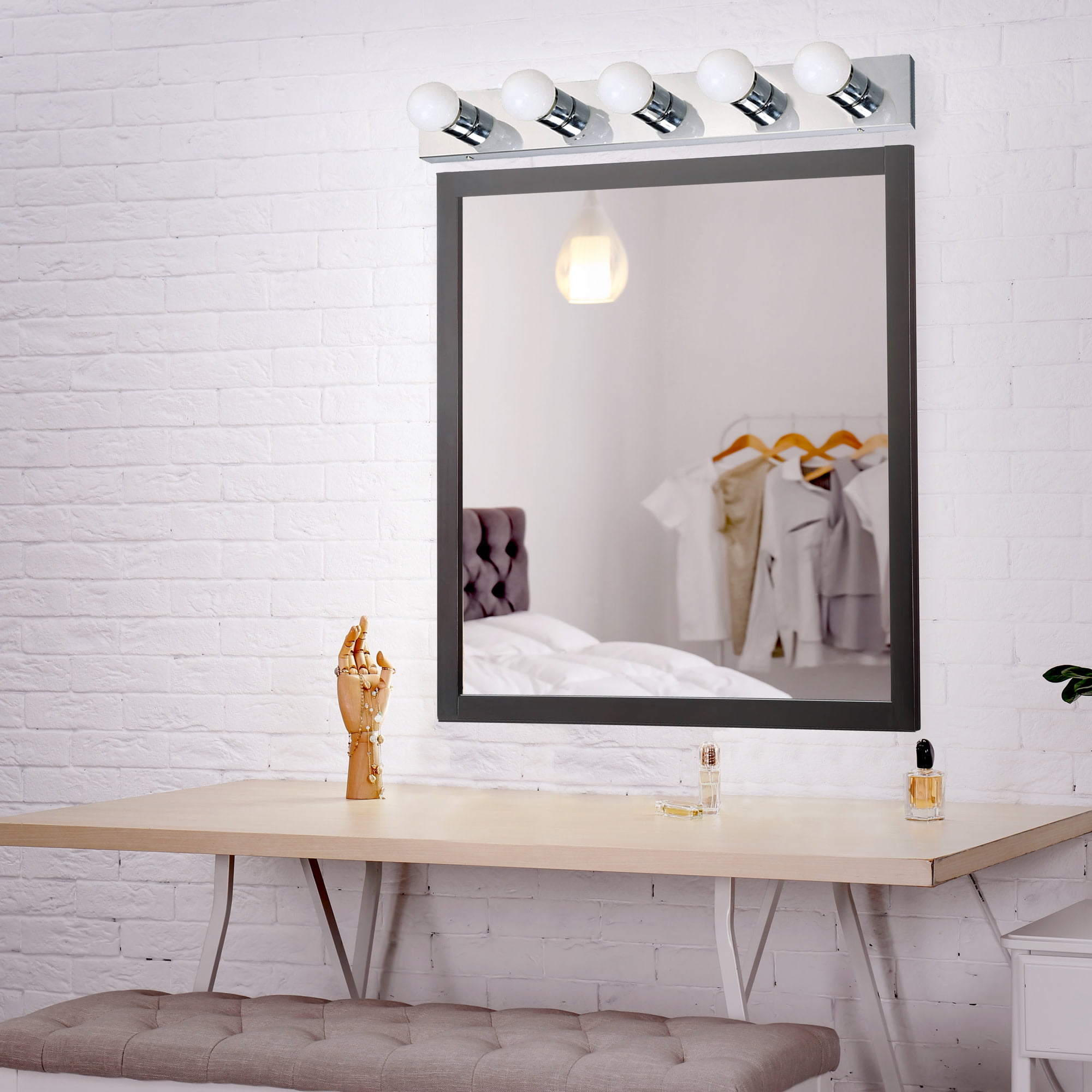 Design House WM350965 5-Light Vanity Strip Light Contemporary Dimmable for Bathroom, Bedroom, Makeup Vanity, Polished Chrome