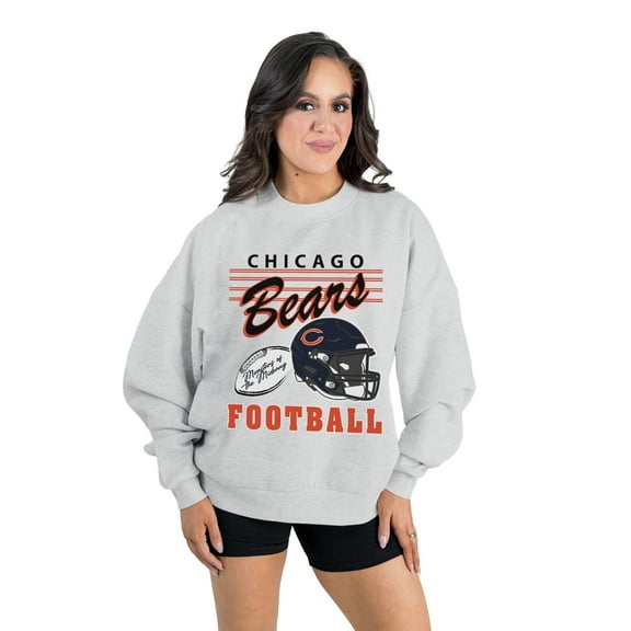 Women's Gameday Couture Ash Chicago Bears Home Turf Oversized Premium Fleece Pullover Sweatshirt