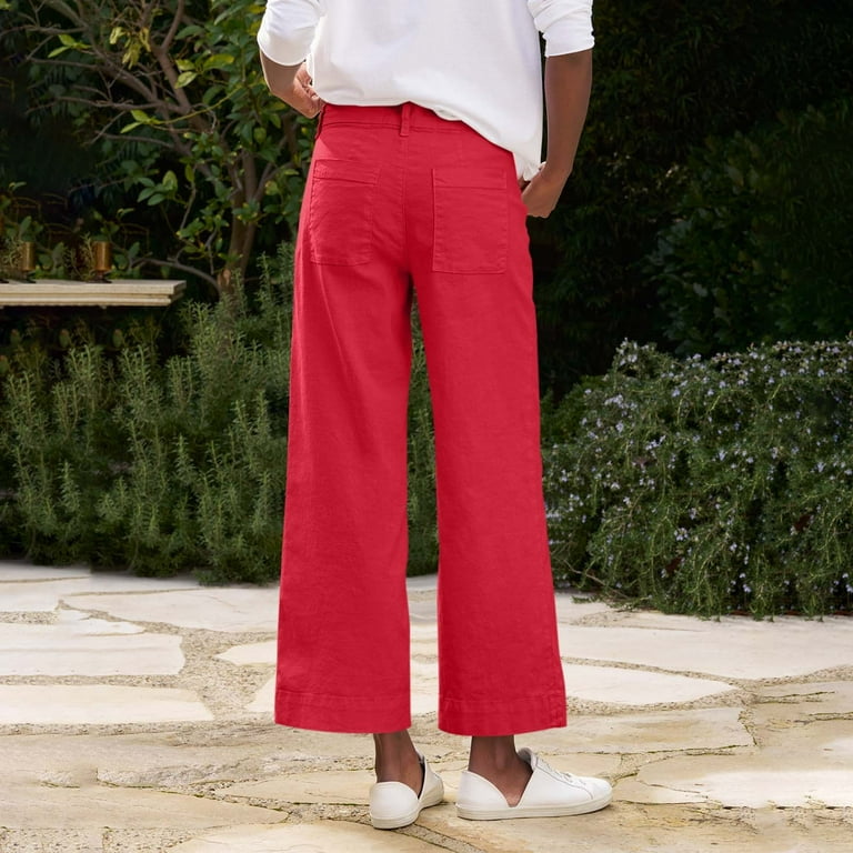 JULMCOMO Cropped Pants for Women Cropped Linen Pants High Waisted