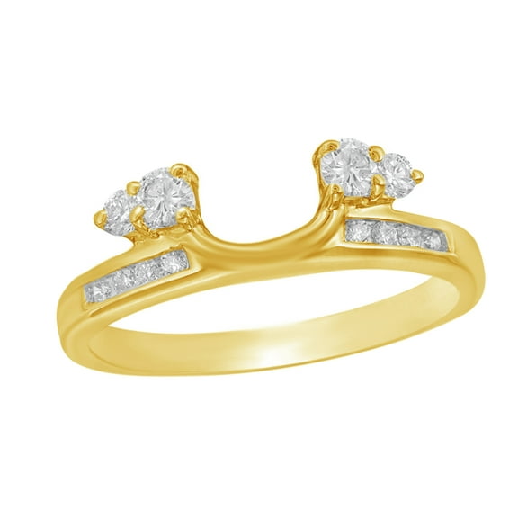 White Natural Diamond Solitaire Enhancer Guard Wrap Ring 14k Yellow Gold (1/3 Cttw) By Jewel Zone US