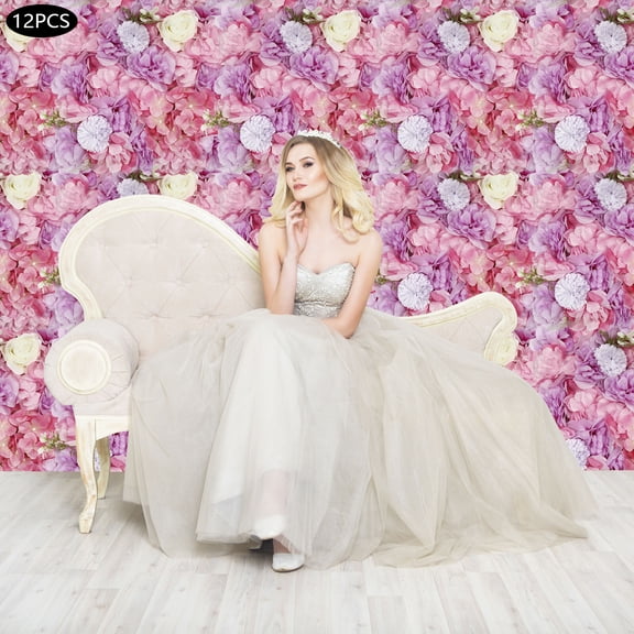 Flower Wall Panels 3D Artificial Flowers Decoration Fake Rose Mat Wall Background Arrangements Large Silk Floral Backdrop for Living Rooms, Balconies, Wedding Photography Backgrounds (12pcs/15*15in)