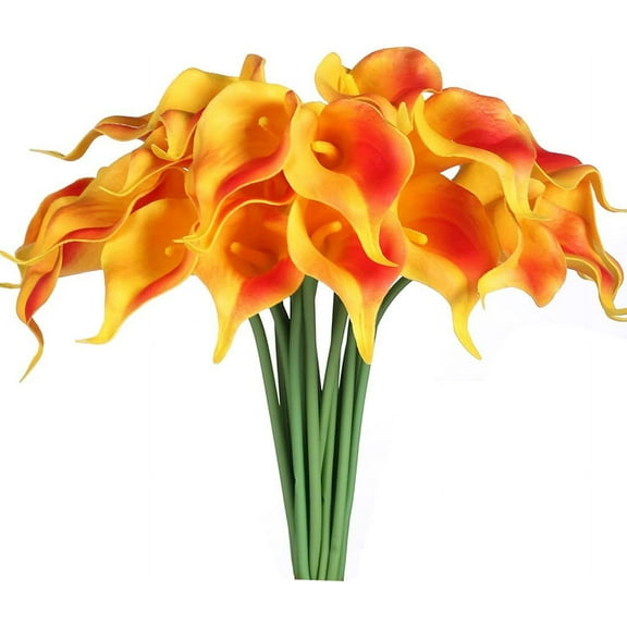 10pcs Artificial Calla Lily 13" Fake White Flowers Wedding Bouquet Real Touch Latex Flower for Bride Wedding Home Decor (Orange)