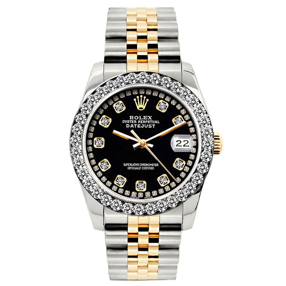 Pre-Owned Rolex Datejust 6917 Diamond Watch, 26mm, Yellow Gold and Stainless Steel Bracelet Black Border Dial w/ Diamond Bezel