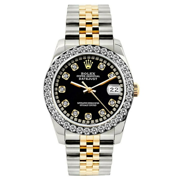 Pre-Owned Rolex Datejust 6917 Diamond Watch, 26mm, Yellow Gold and Stainless Steel Bracelet Black Border Dial w/ Diamond Bezel
