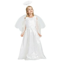 Girls Angel Costume, 3 Pcs Dress Halo Wings White Fancy Dress Up for Nativity Halloween Christmas 3-4 Years