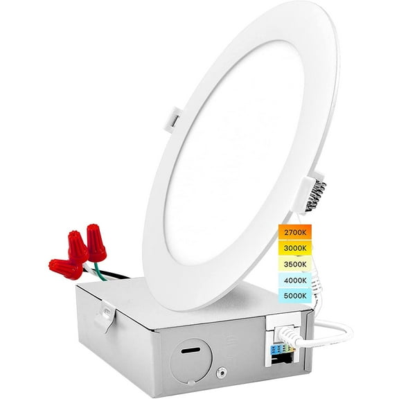 Luxrite 8 inch Ultra Thin LED Recessed Light with J-Box 18W 5 Color Options Dimmable 1500 Lumens Energy Star IC Rated