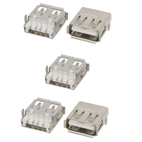 Unique Bargains 5 Pcs USB 2.0 Female Type A 4-Terminal DIP 90 Degree Jack Socket Connector