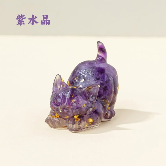 MRLESS Resin Crystal Cat Figurine Adorable Miniature Cat Statue For Home And Car Decor Cat Lover Present Realistic Cat Sculpture