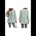 thumbnail image 3 of Blusa Babydoll con Lazo Frontal para Mujer, Larga, Rayas, Peplum, Volantes, Encaje. Verde L, 3 of 7