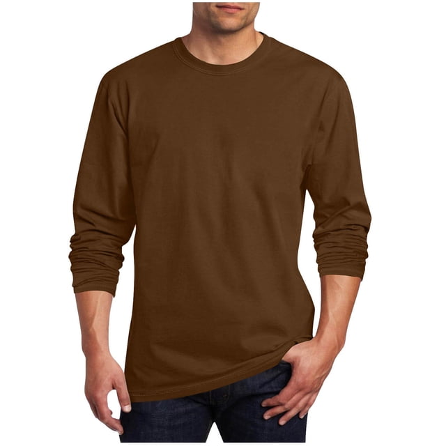Floleo Haut à Manches Longues pour Hommes, Col Rond, Couleur Unie, Mode Classique, Vacances, Printemps et Automne, Sorties, Rassemblements, Fêtes Décontractées (Marron, TG)