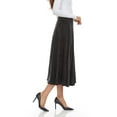 thumbnail image 3 of Velour Panel Midi Skirt For Women By BGDK- 33 Inch Length Pleated Skirt With Elastic Waist- Comfortable Fit And Flare Skirt- High Waist Flowy Skirt For Work, Office, Business, Church navy large, 3 of 5
