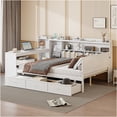 thumbnail image 2 of JERFIT Full Size Wooden Daybed With 3 Drawers USB Ports and desk White, 2 of 10
