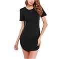 thumbnail image 2 of CALAFEBILA Women Shirt Dress Yoga Running Printing Short Sleeve Crew Neck Shrinking Waist Boho Sundresses for Women Long Dress, 2 of 9