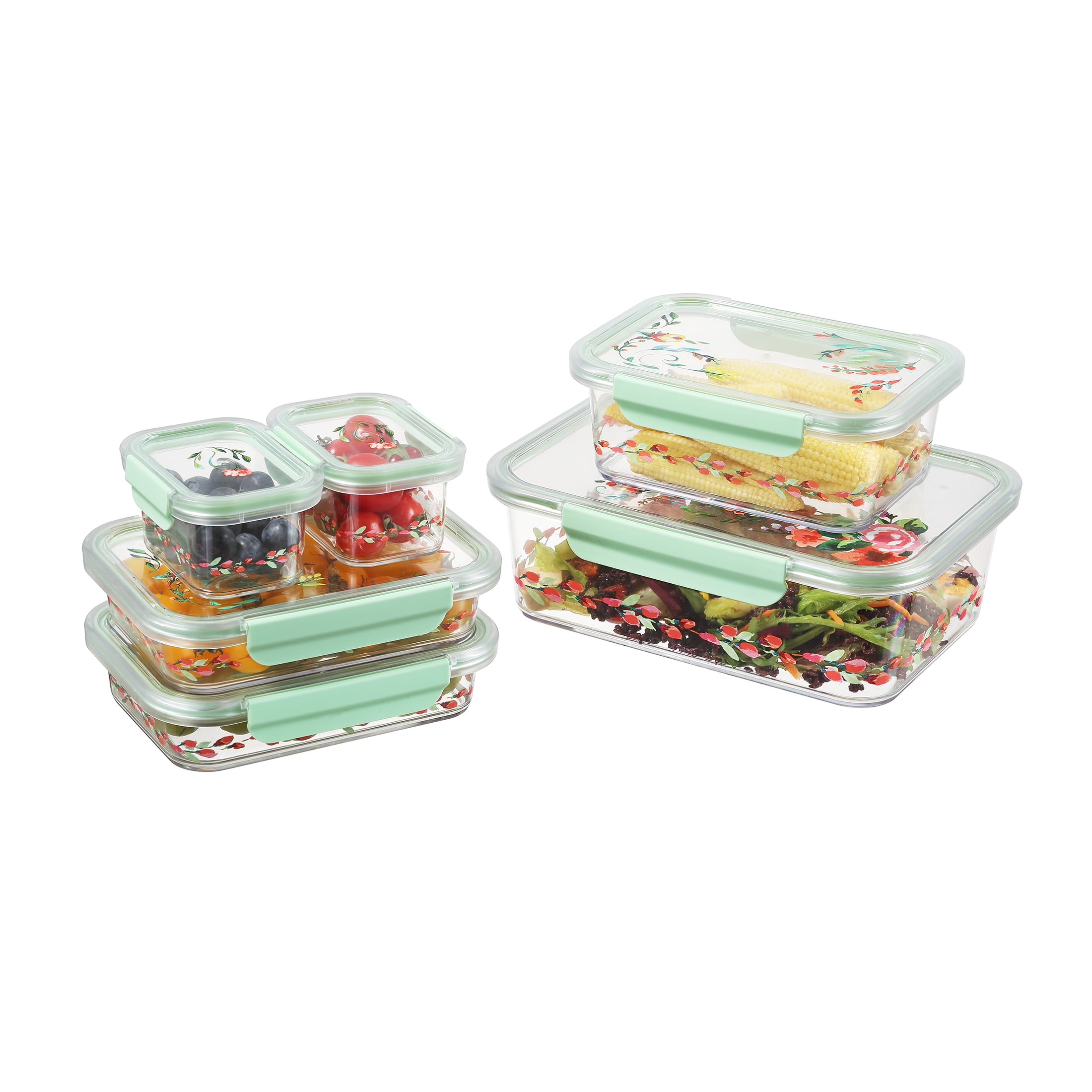 (2 pack) The Pioneer Woman Painted Meadow Rectangle Tritan Food Storage Containers with Tritan Lid. Set of 6, 12 Pieces