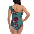 thumbnail image 6 of Yiaed Snake And Rose Print Women One Piece Swimsuits Tummy Control One Shoulder Bathing Suits Pattern Ruffle Swimwear-Large, 6 of 8