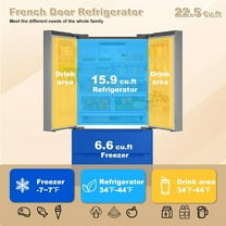 Smad Side-by-side Stainless-Steel Refrigerator 22.5 Cu ft Silver Ice Maker Large Full Size