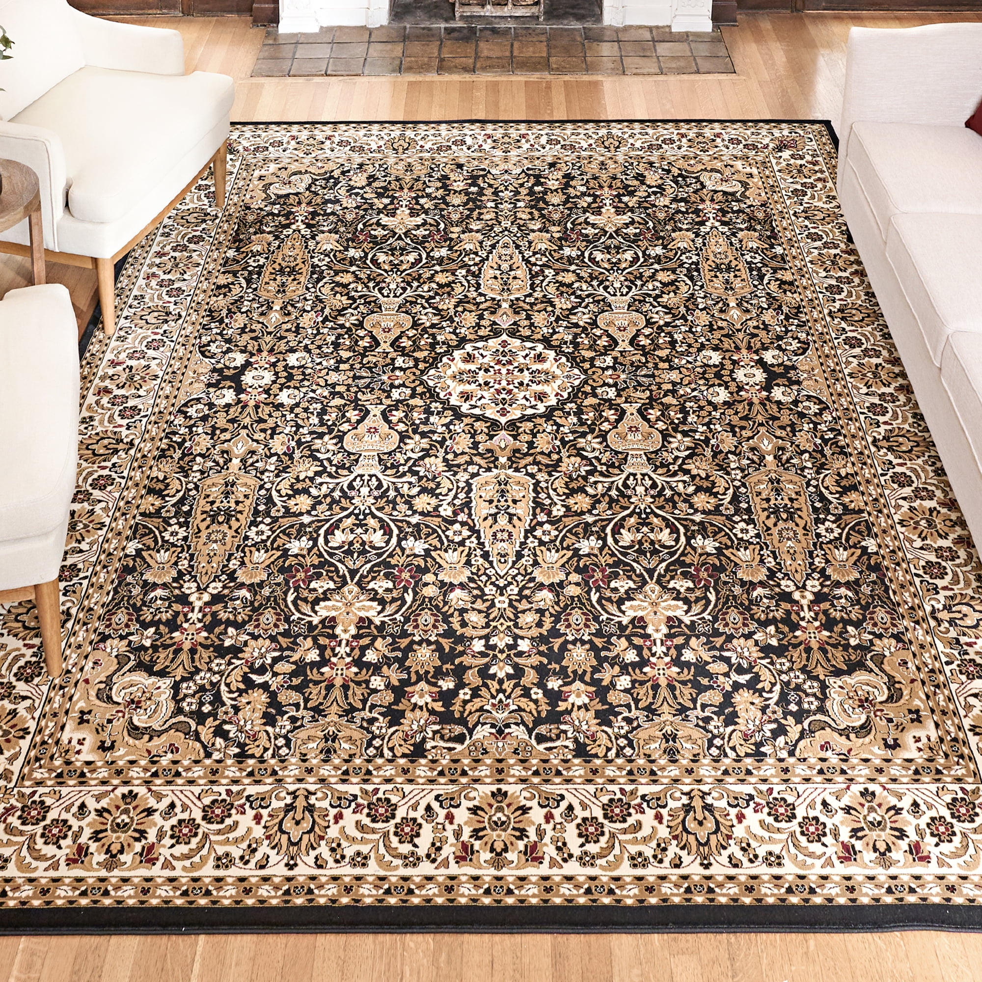 Gertmenian Majestic Vernon Traditional Border Medallion Floral Black Indoor Area Rug, 9x13