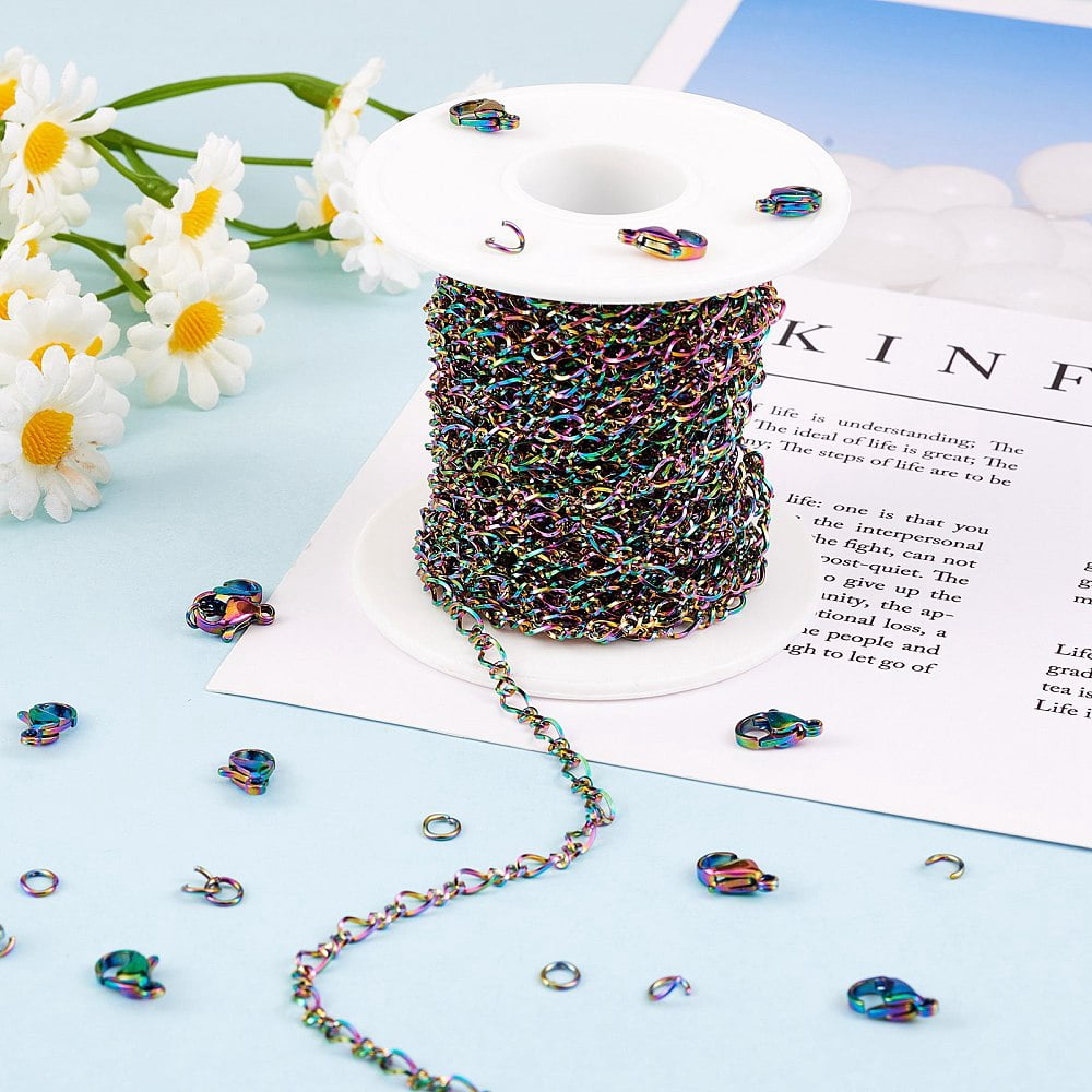 5M Stainless Steel Figaro Chains Multi-Color Unwelded Chain DIY Chain Jewelry Set Making Kit for Jewelry Necklace Bracelet Earring Making