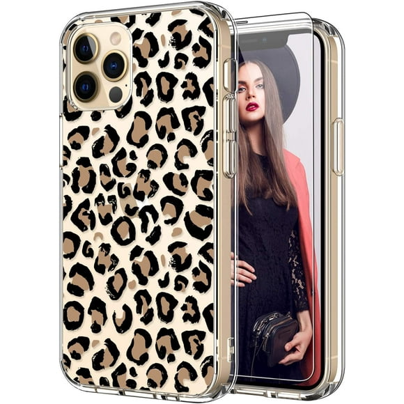 ICEDIO for iPhone 12 Case,iPhone 12 Pro Case with Screen Protector,Clear Cover with Fashionable Designs for Girls Women,Slim Fit Protective Phone Case for iPhone 12 Pro/12 6.1" Nice Leopard