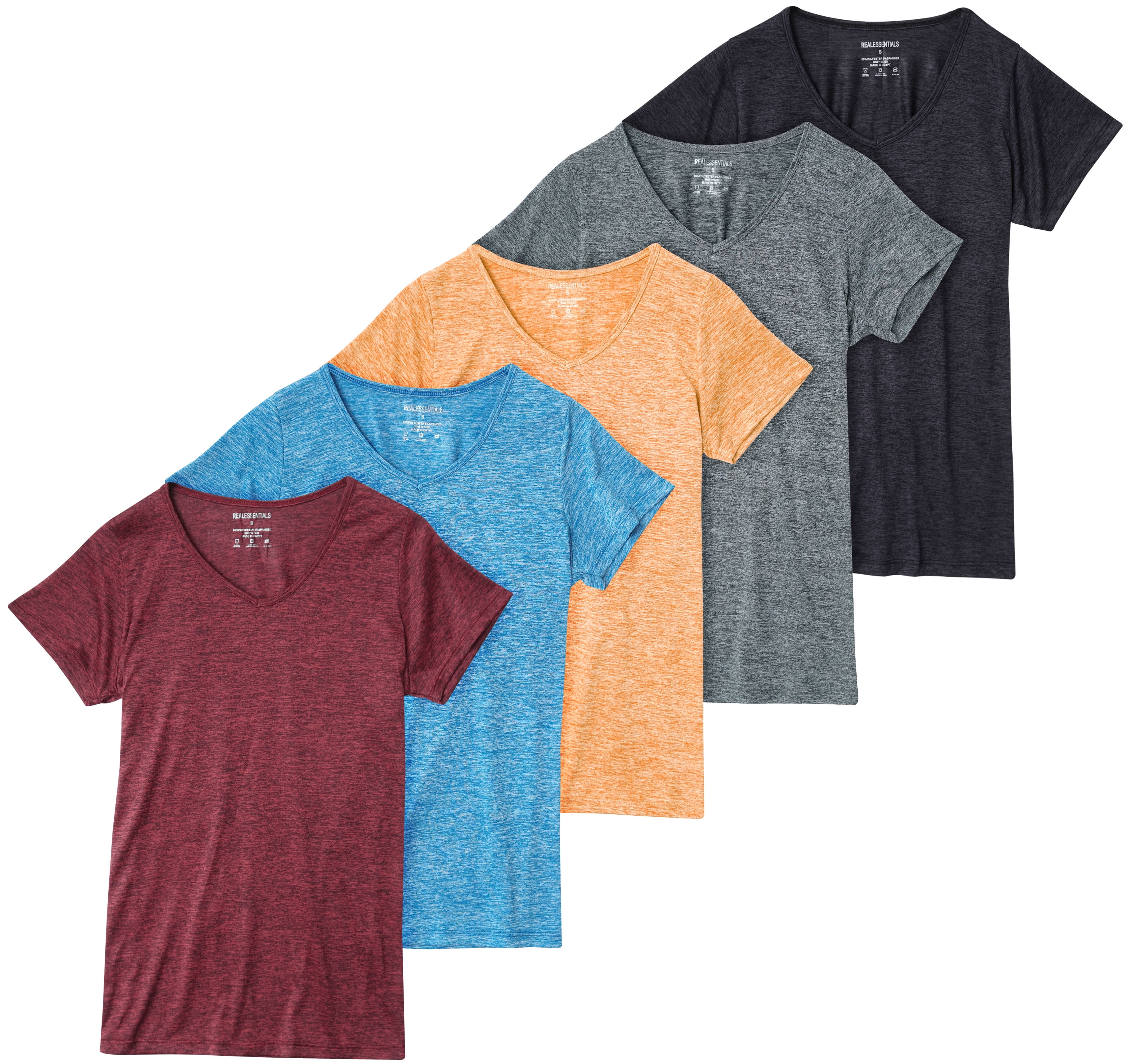 Real Essentials 5Pack Women's Short Sleeve VNeck Activewear TShirt