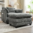 thumbnail image 3 of Xukmct Boucle Accent Chair with Ottoman, Upholstered Club Chair Leisure Chair for Living Room, Bedroom, Office, Dark Gray, 3 of 10