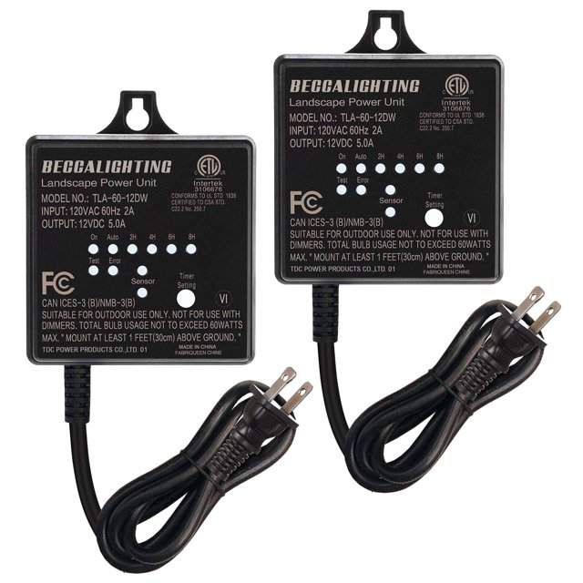 BECCALIGHTING Extérieur Paysage Éclairage Alimentation pour Éclairages LED 12 Volts AC DC 60w, 2 Pack
