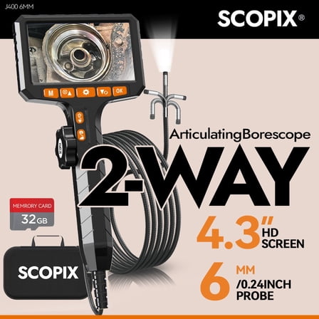 2025NEW 2-Way Articulating Borescope Camera with Light 1080P HD Endoscope 6MM