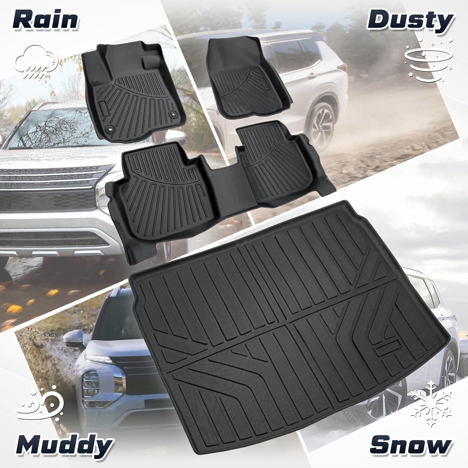 Floor Mats&Cargo Liner for Honda CR-V/CR-V 2023,All Weather Protection TPE CRV Cargo mats,4PCS 1st&2nd&3rd Row Full Set Floor Liners CRV 2023 Car Mats Accessories Black