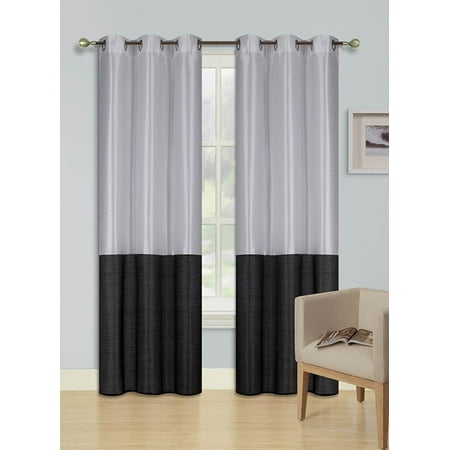 Black And White Window Treatments 1pc WHITE BLACK (EID) LINED FOAM BACKING BLACKOUT Faux Silk Drape Panel Top Chrome Metallic Grommet Window Curtain Treatment Drape 2 Shade 37 wide x 84 length ()