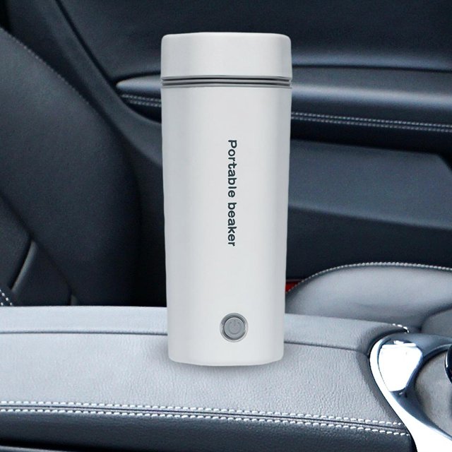 Car Heating Cup 304 Stainless Steel Liner Fast Boiling Bottle Car Heated Mug 12V White