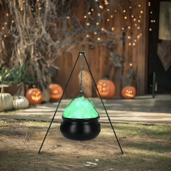 Yescom Halloween Witches Cauldron Large 31" Tripod Hanging Black Pot LED Light Adjustable Chain Hook Decoration