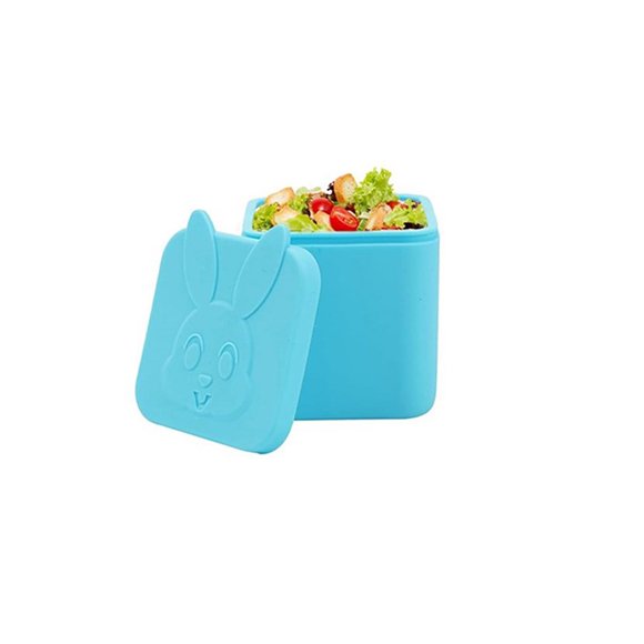 Boîte à Lunch en Silicone Antiadhésive pour Enfant Tasse à Sauce avec Couvercle Petit Récipient de Stockage de Condiments Ours Mignon Bento Carré Bleu