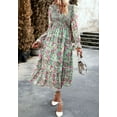 thumbnail image 3 of Shirred Surplice Neck Floral Dress for Women Mid-Calf Length Green X-Large, 3 of 5
