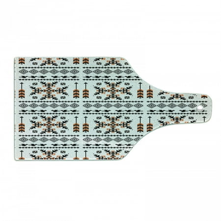 

Tribal Cutting Board Pattern Composition with Birds and Arrows Geometric Design Decorative Tempered Glass Cutting and Serving Board Wine Bottle Shape Orange Black White by Ambesonne