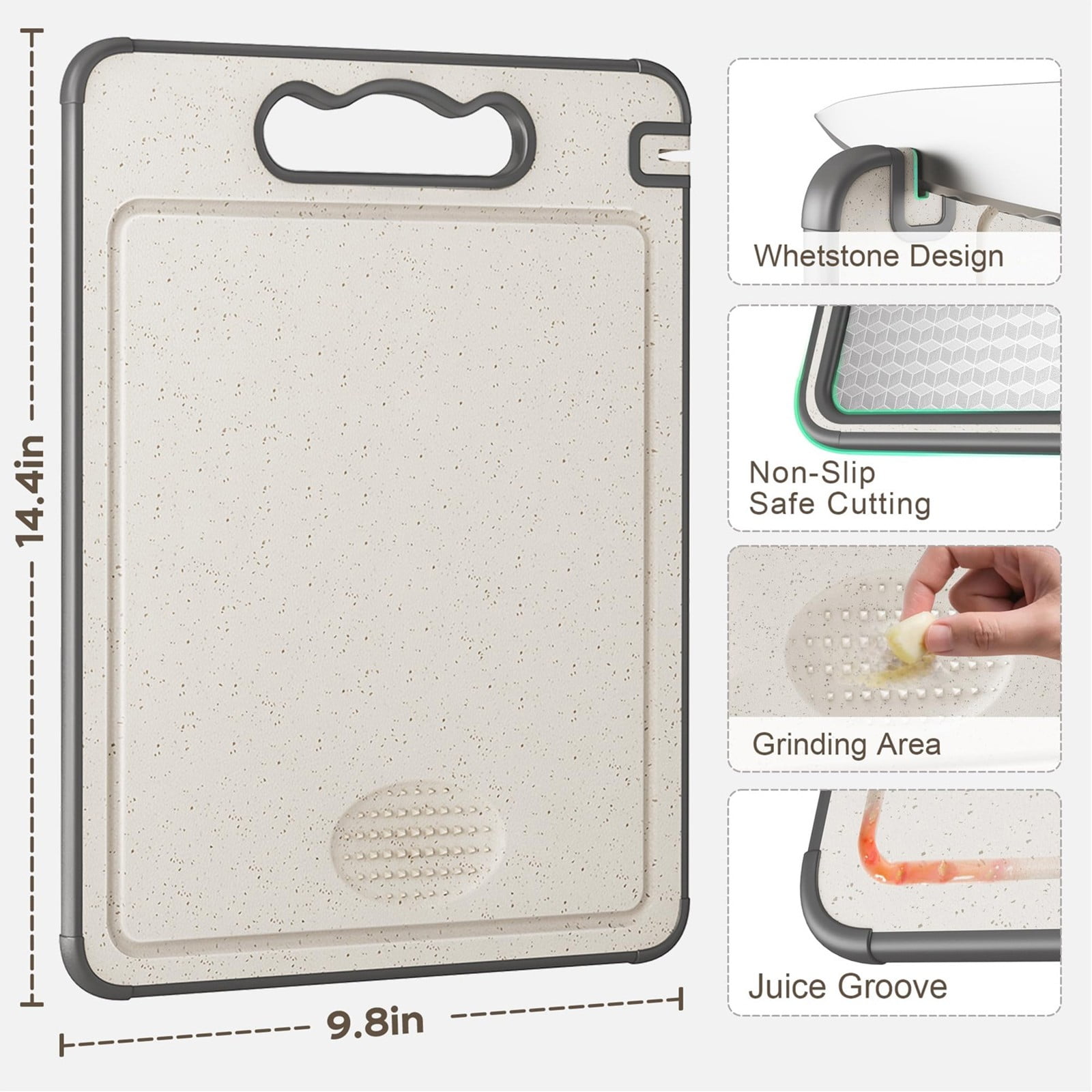 Shiogb Cutting Board with Knife Sharpener, Double Sided Non Slip Prep Board for Kitchen, A, 14.6 x 10 x 1.6 inches