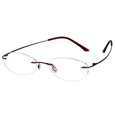 Ebe Unisex Burgundy Oval Rimless Regular Hinge Eyewear Reading Glasses t2012