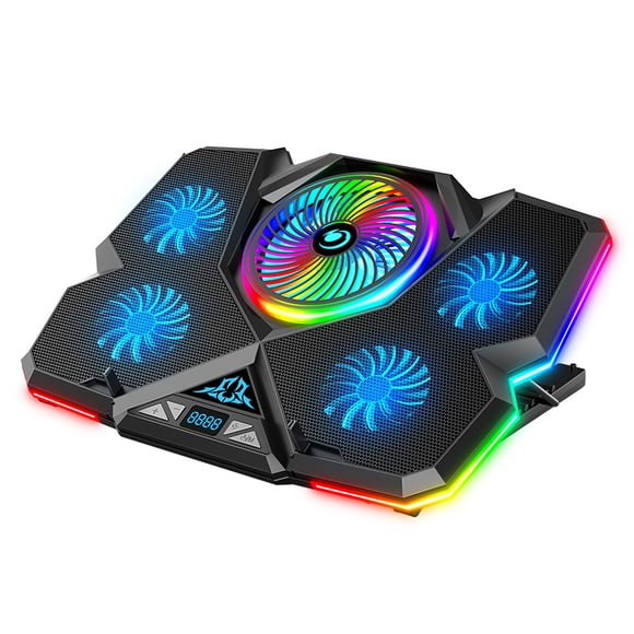 Laptop Cooling Pad for 12-17 Inch, Gaming Laptop Cooler with 5 Quiet Fans, RGB LED Lights