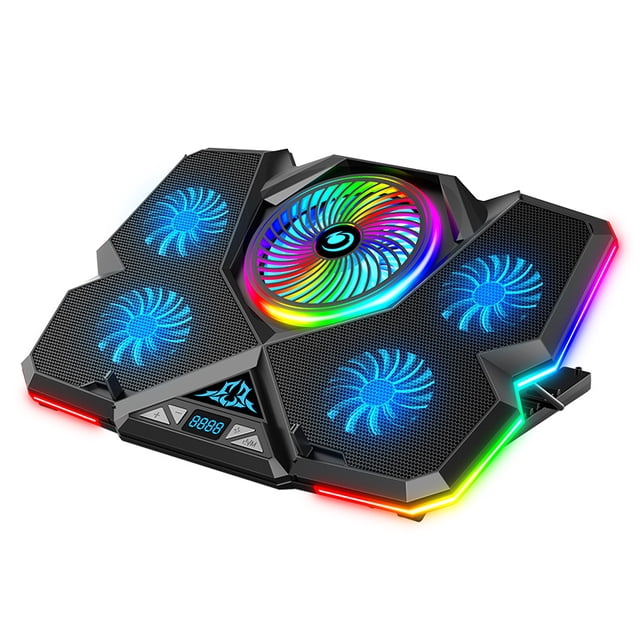 Laptop Cooling Pad for 12-17 Inch, Gaming Laptop Cooler with 5 Quiet Fans, RGB LED Lights