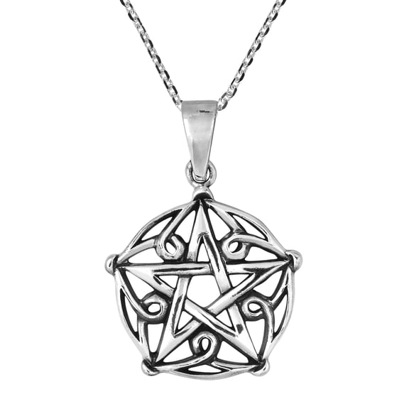 AeraVida Stylish Pentagram with Swirls Gothic Inspired Sterling Silver Necklace Unisex Jewelry Gifts