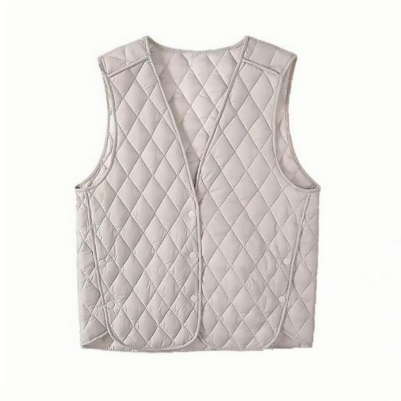 TEAJOPSUU Womens Padded Vest Lightweight Sleeveless Zip Up Jackets V Neck Thick Padded Gilet Winter Fashion Outerwear Coats with Pockets D-White