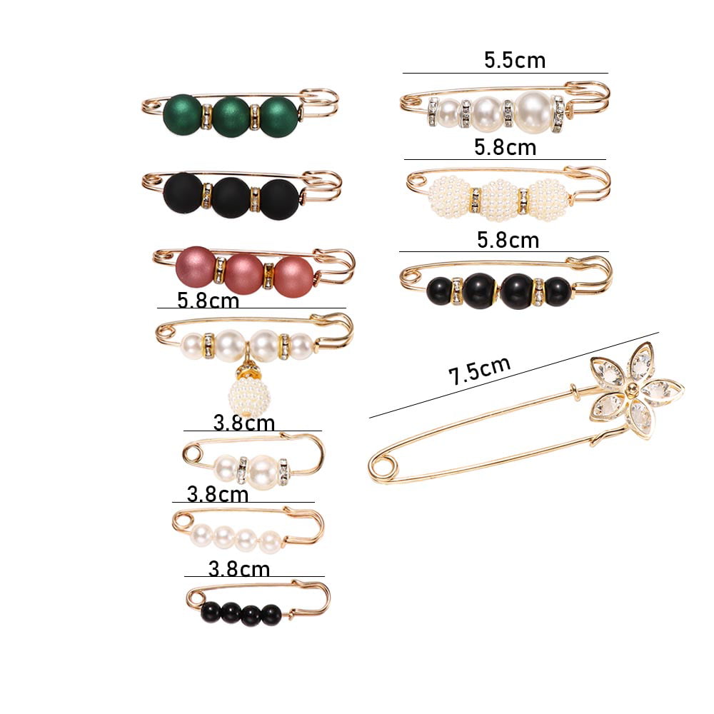 Maicican Fashion Pearl Brooches for Women, 6 Pcs Sweater Rhinestone Shawl Pin Clip Faux Pearl Brooch Waist Pants Extender Safety Pins,Black