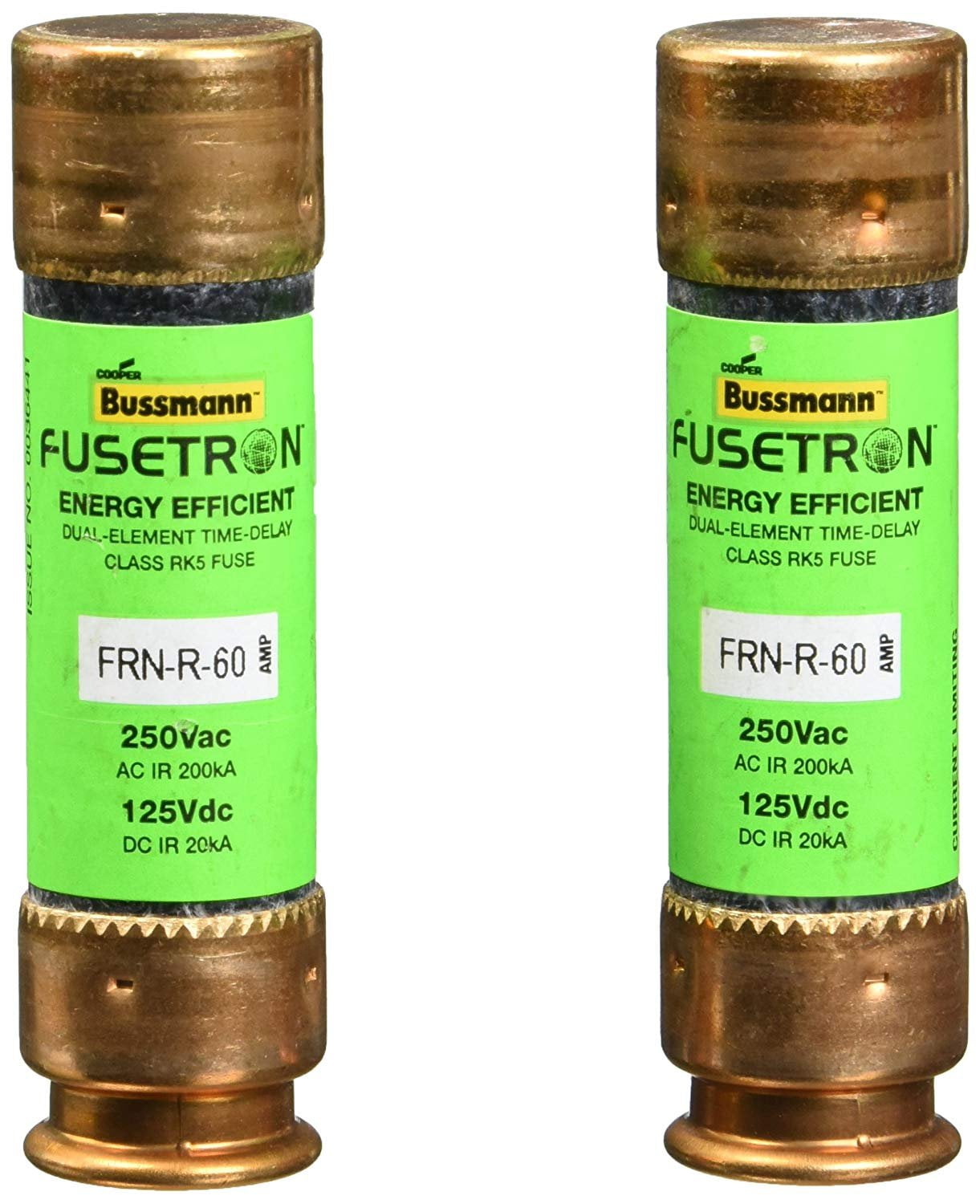 Bussmann BP/FRN-R-60 60 Amp Fusetron Dual Element Time-Delay Current  Limiting Class RK5 Fuse, 250V Carded UL Listed, 2-Pack