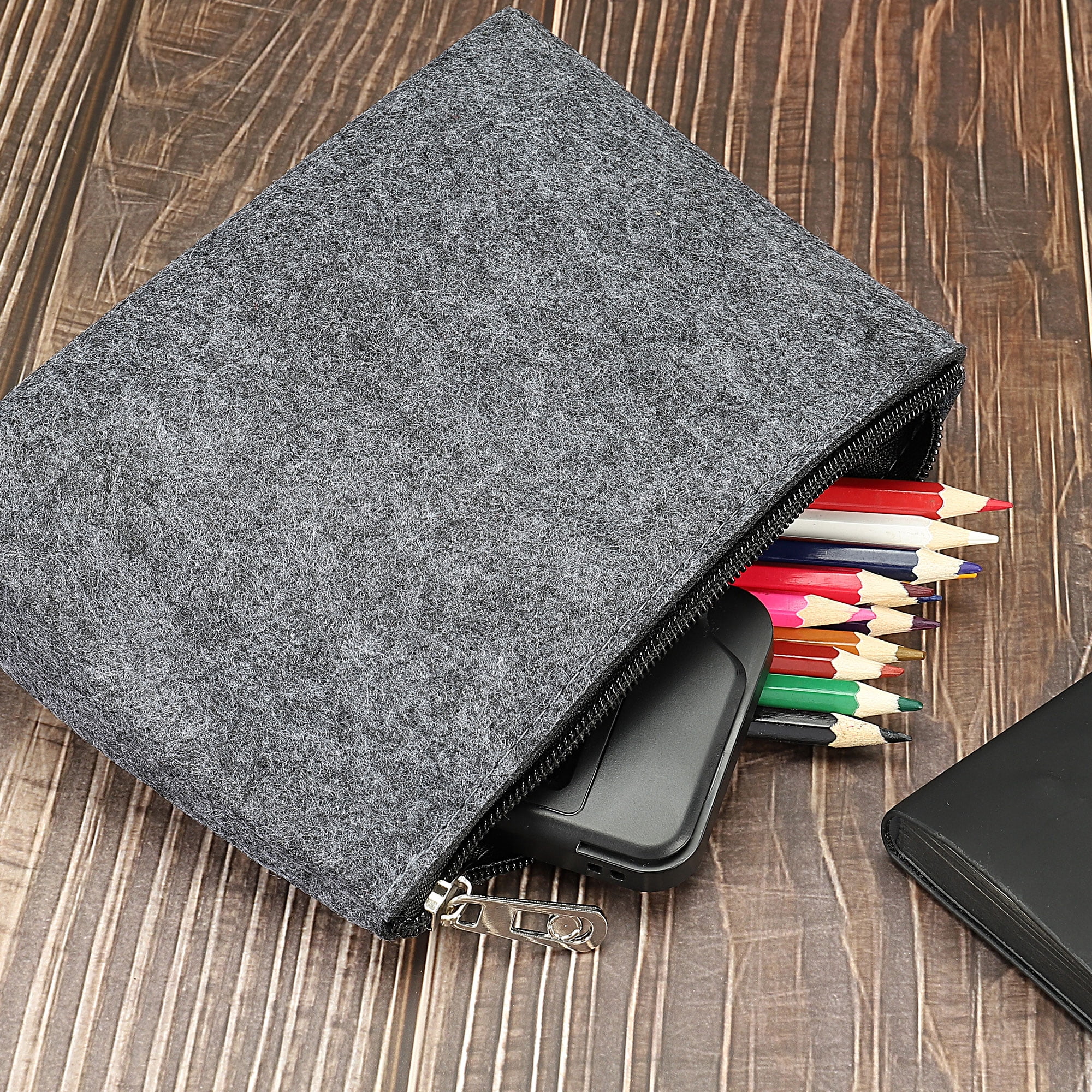 Unique Bargains Stationery Storage Zipper Pouch Office Organizer Medium Gray
