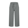 thumbnail image 4 of Gray Womens Sweatpants Women's Linen Wide Leg Pants Casual Loose High Waist Beach Haren Pants Pockets Casual Pants Women, 4 of 6