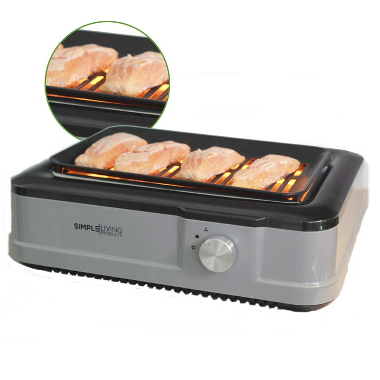 Simple Living Infrared Electric Indoor Smokeless Grill | Non Stick Ceramic  8x14 Grilling Surface | Consistent 446°F Temperature | BBQ Char Grilled